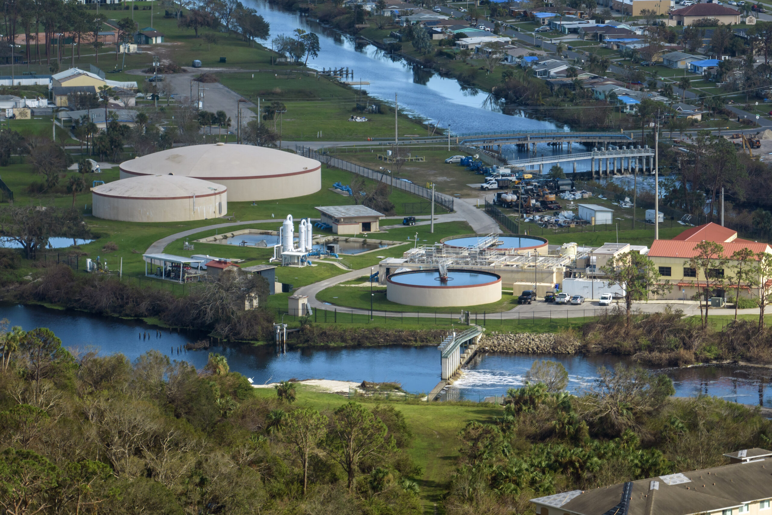 Aerial view of water treatment factory